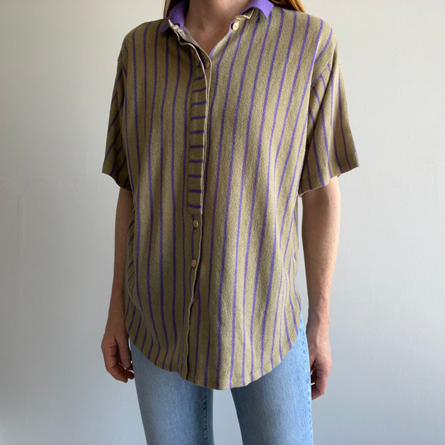 1980s Unusual Super Cool Striped/Button Down Shirt Sleeve Knit