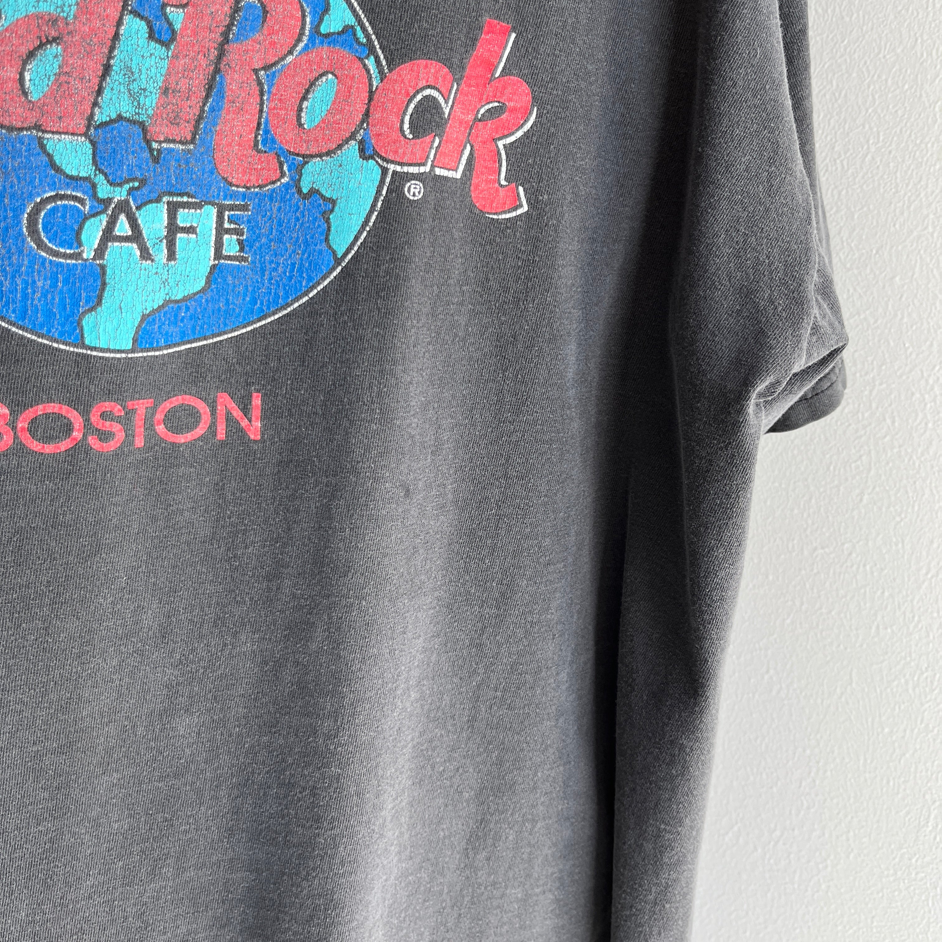 1990s Boston Hard Rock Cafe Lightly Tattered T Shirt Red Vintage Co