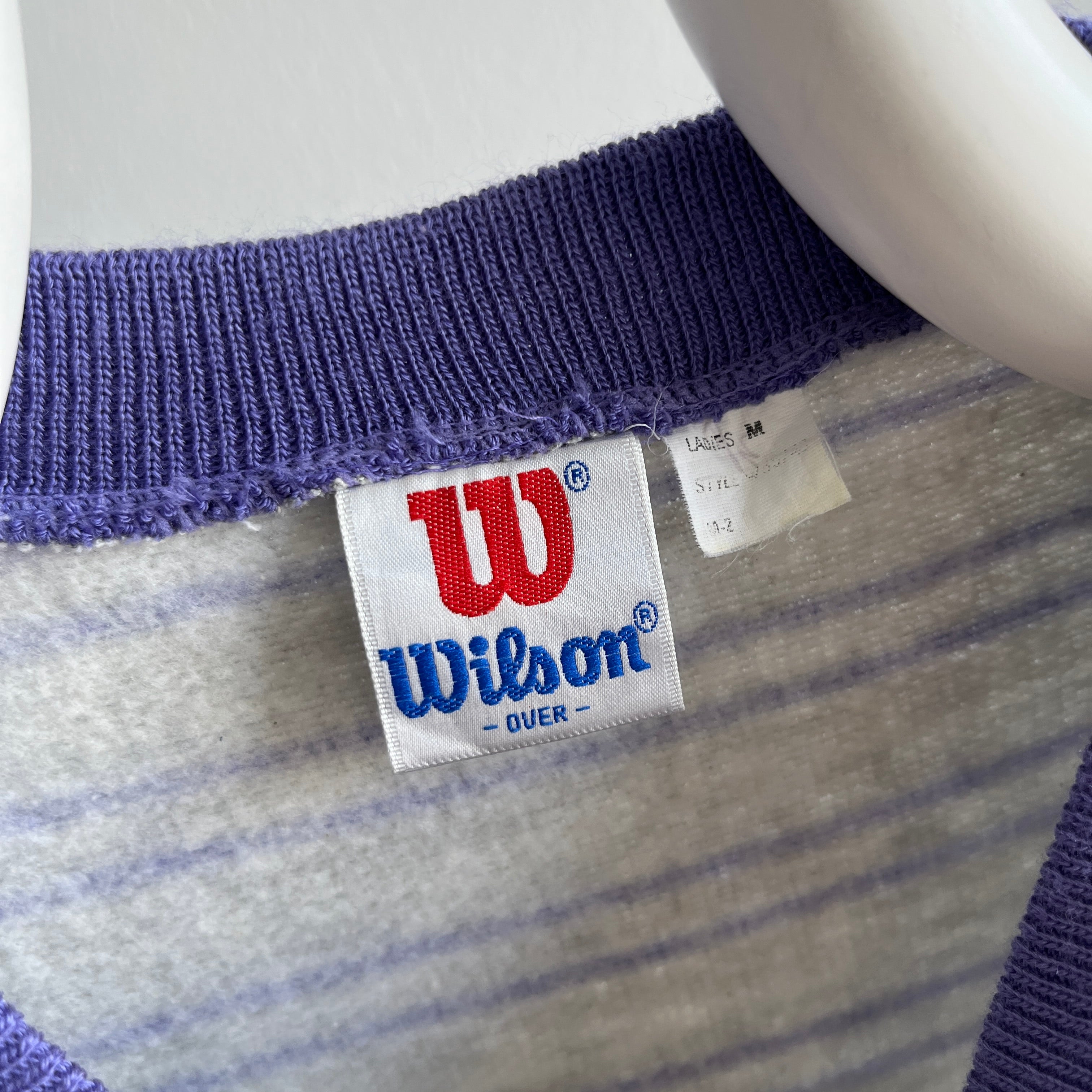 1980s Purple and Gray Striped Sweatshirt by Wilson!