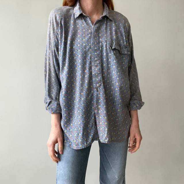 1980s Geometric Print Button Down Shirt