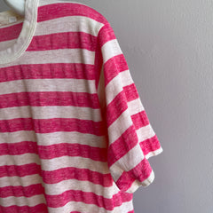 1970/80s Hot Pink Striped T-Shirt - !!!!