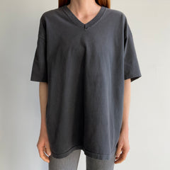 1990s USA Made Gap V-Neck Faded Black Cotton T-Shirt