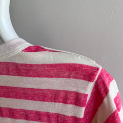 1970/80s Hot Pink Striped T-Shirt - !!!!