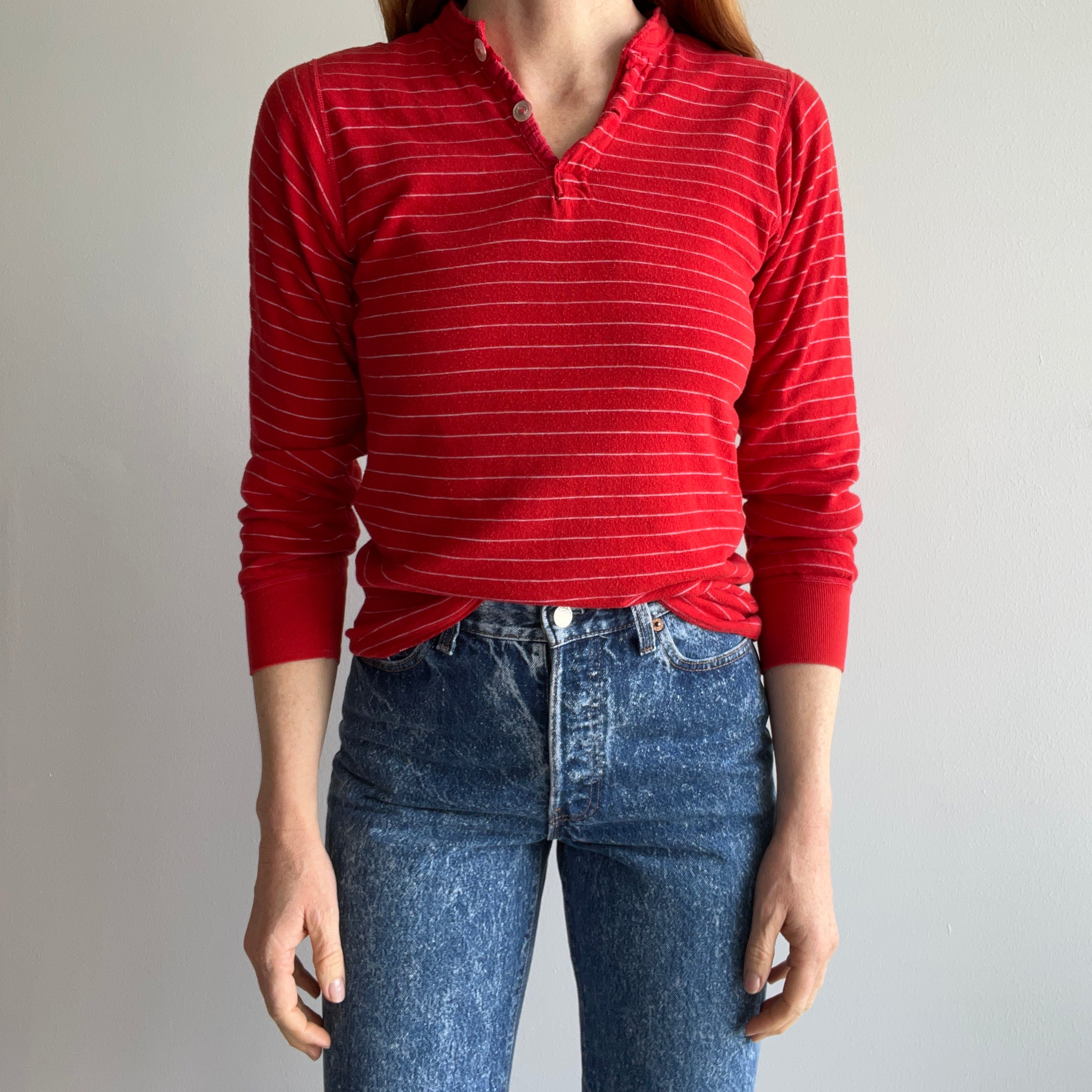 1980s Awesome Striped Duofold Henley Long Sleeve