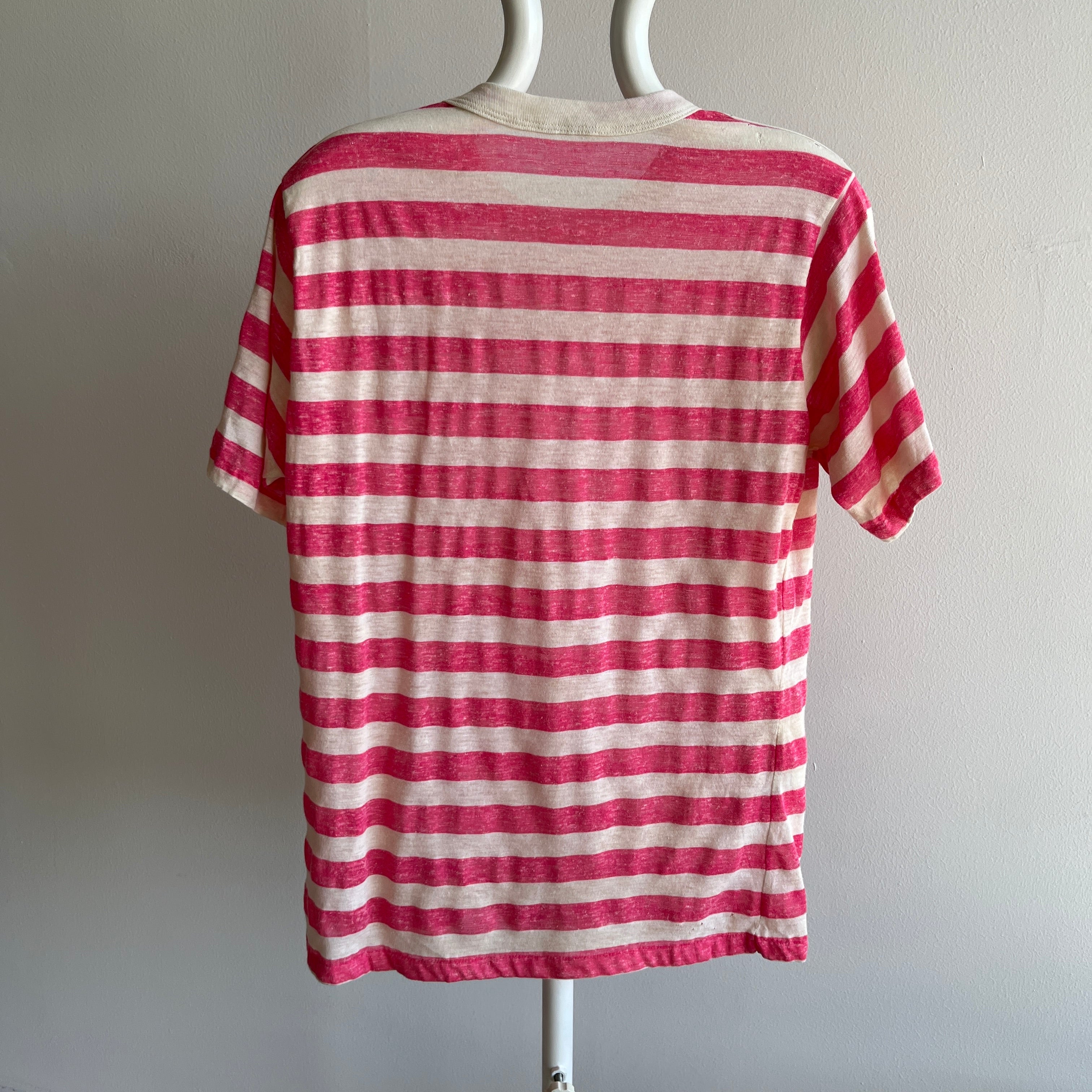 1970/80s Hot Pink Striped T-Shirt - !!!!