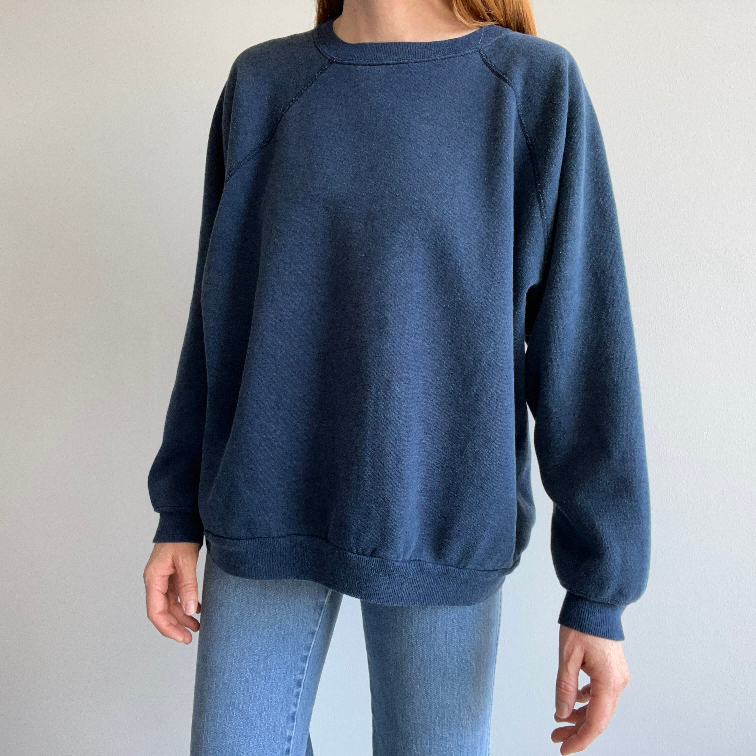 1970s Luxurious Blank Navy Sweatshirt - Did I Mention Luxury?