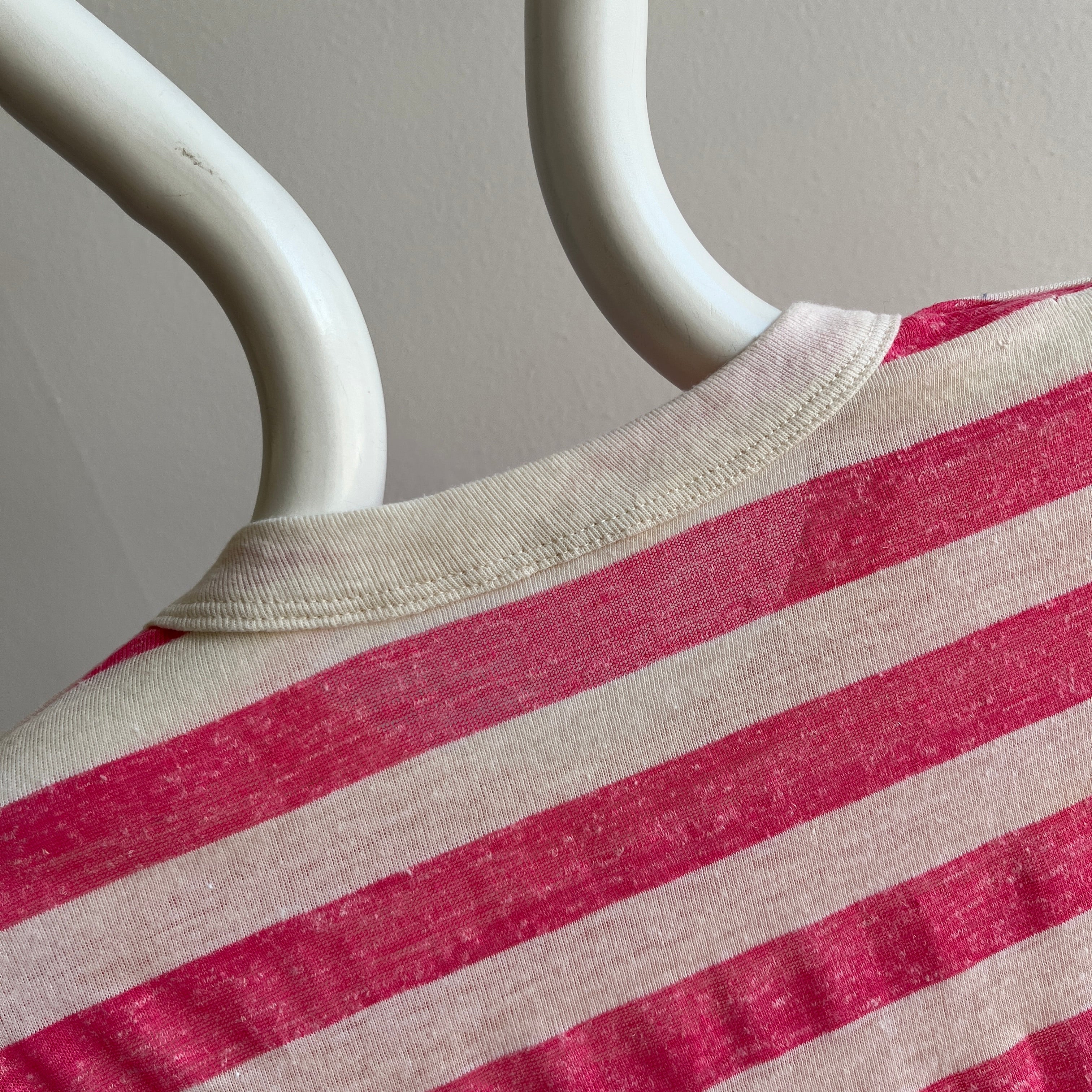 1970/80s Hot Pink Striped T-Shirt - !!!!