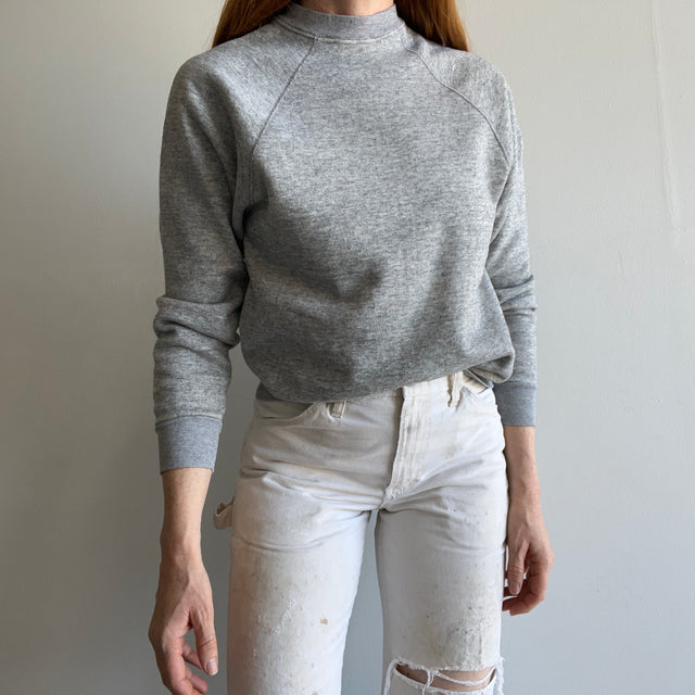 1980s Blank Gray Sweatshirt with a Little Sleeve Mending
