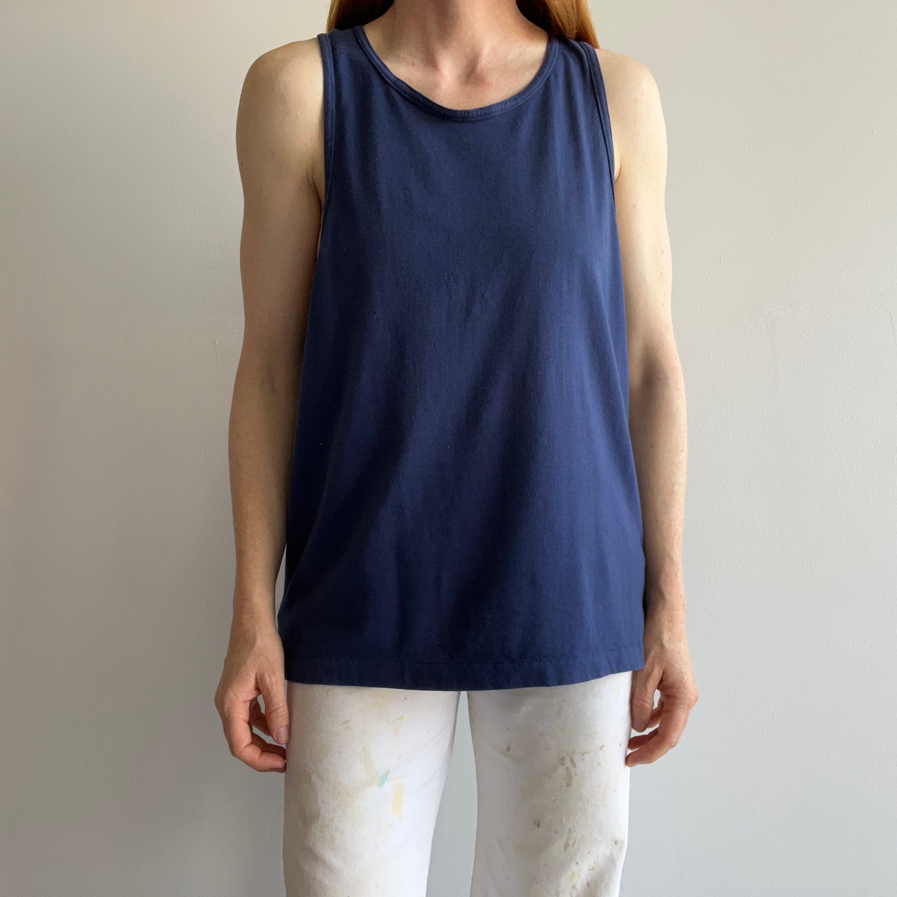 1980s Slouchy Blank Navy Islanders Tank Top