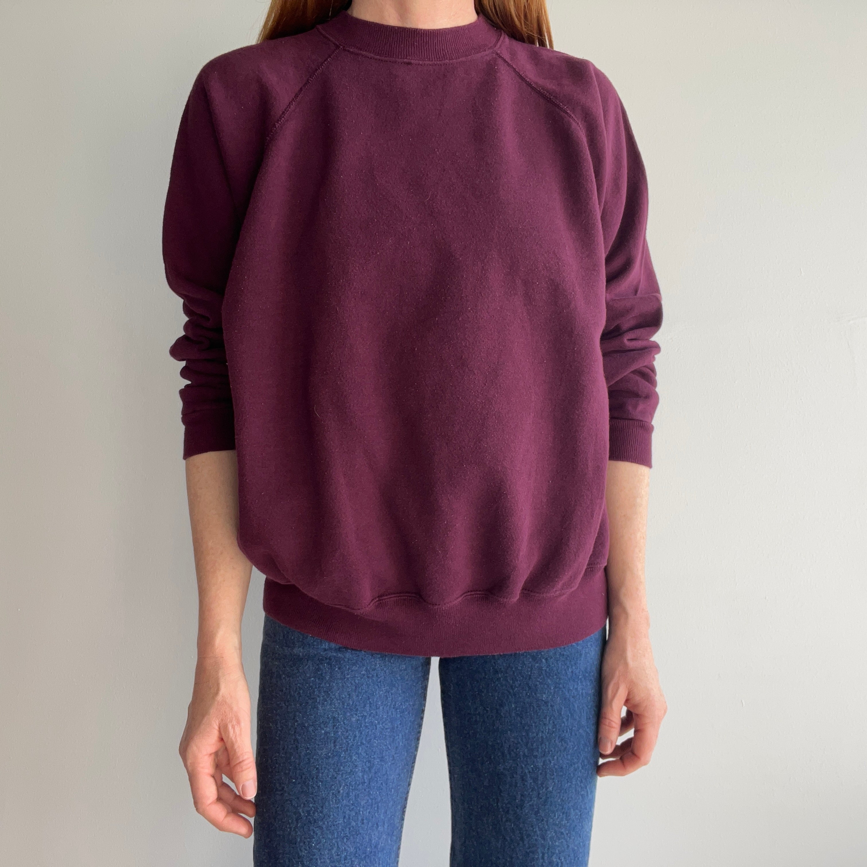 1980s Burgundy/Wine Blank Raglan Sweatshirt by Tultex