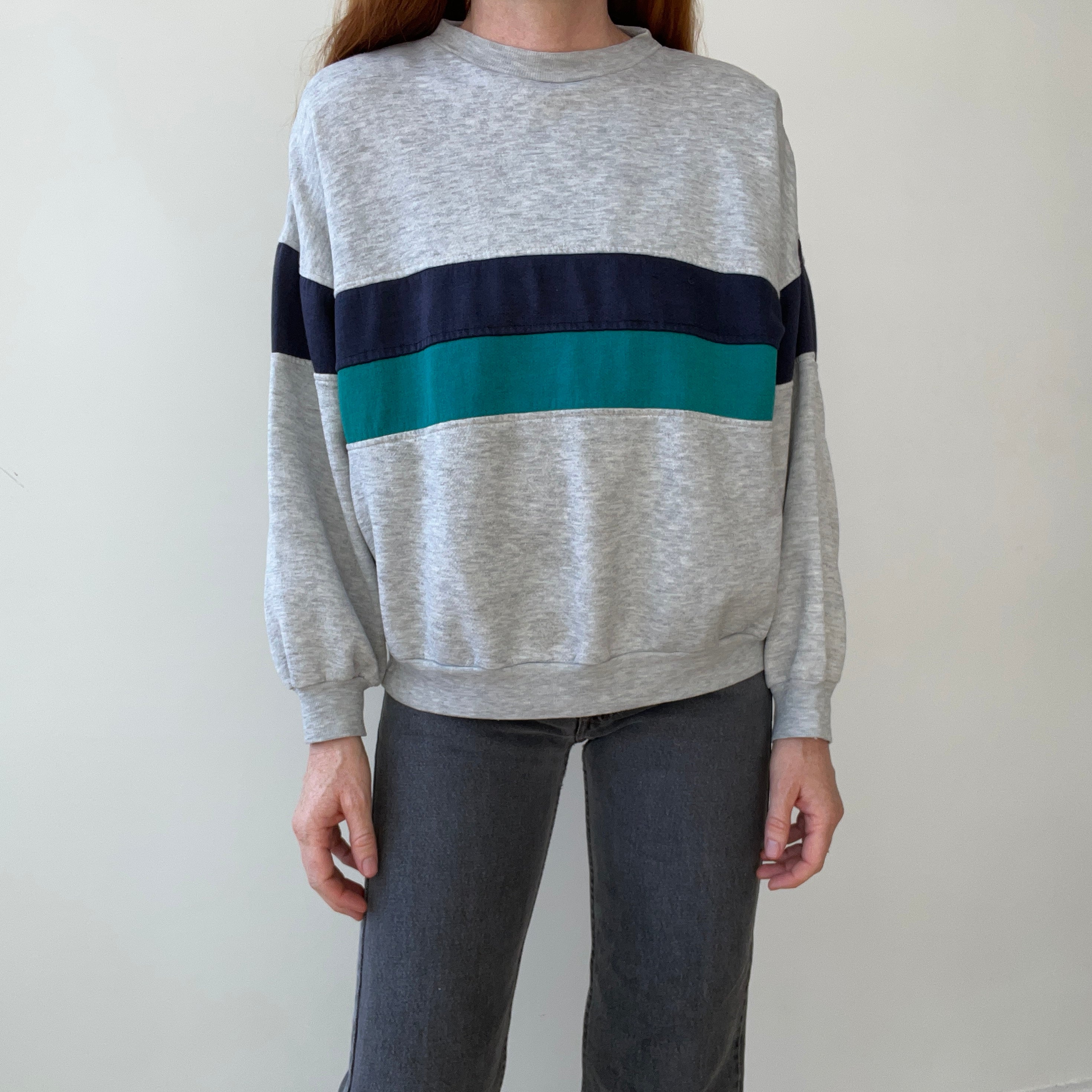 1980s Heather Grey Double Stripe Sweatshirt