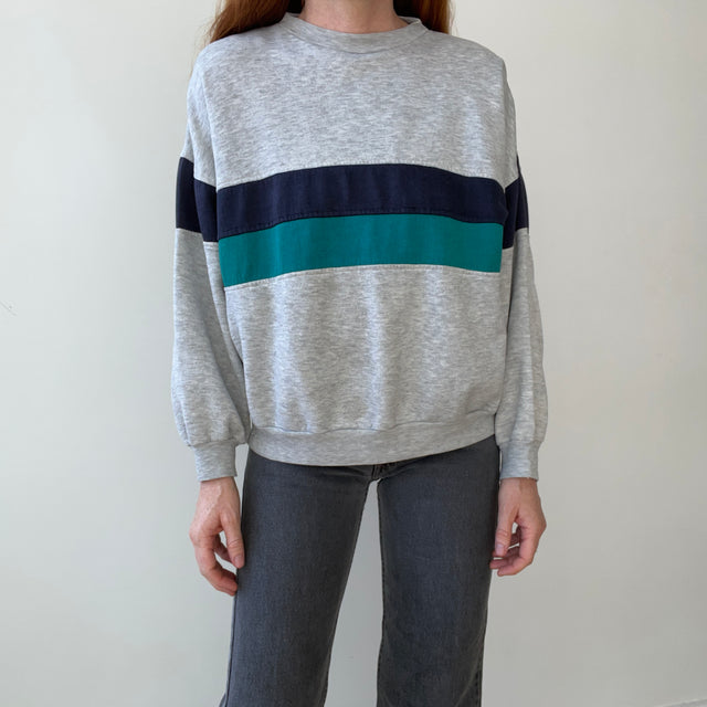 1980s Heather Grey Double Stripe Sweatshirt