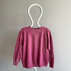 1980s Sun Faded Dusty Rose Blank Raglan Sweatshirt by Hanes Her Way HHW