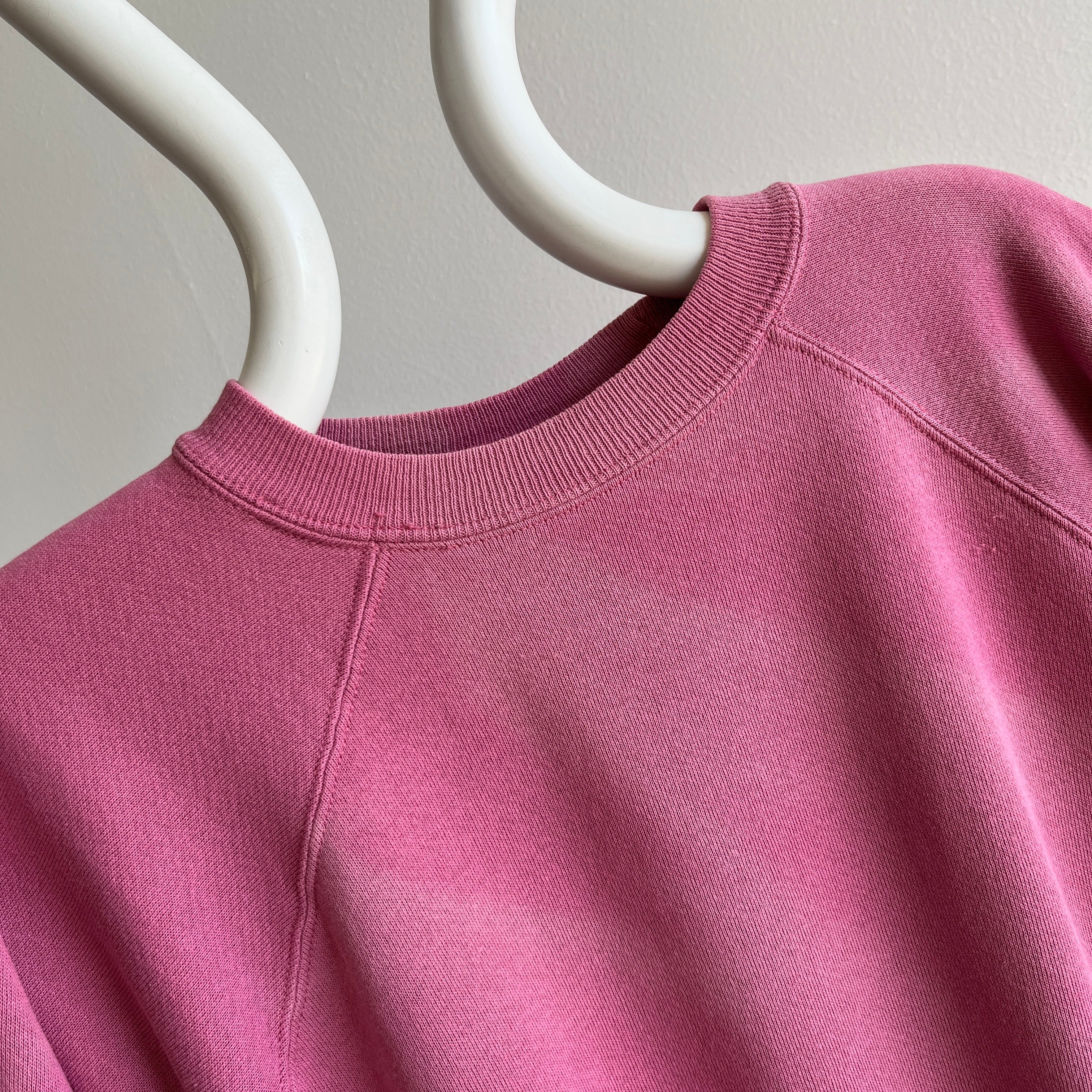 1980s Sun Faded Dusty Rose Blank Raglan Sweatshirt by Hanes Her Way HHW