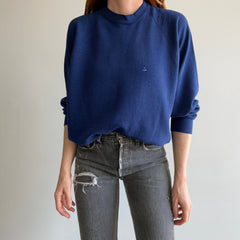 1980s Thin and Slouchy Blank Navy Raglan Sweatshirt