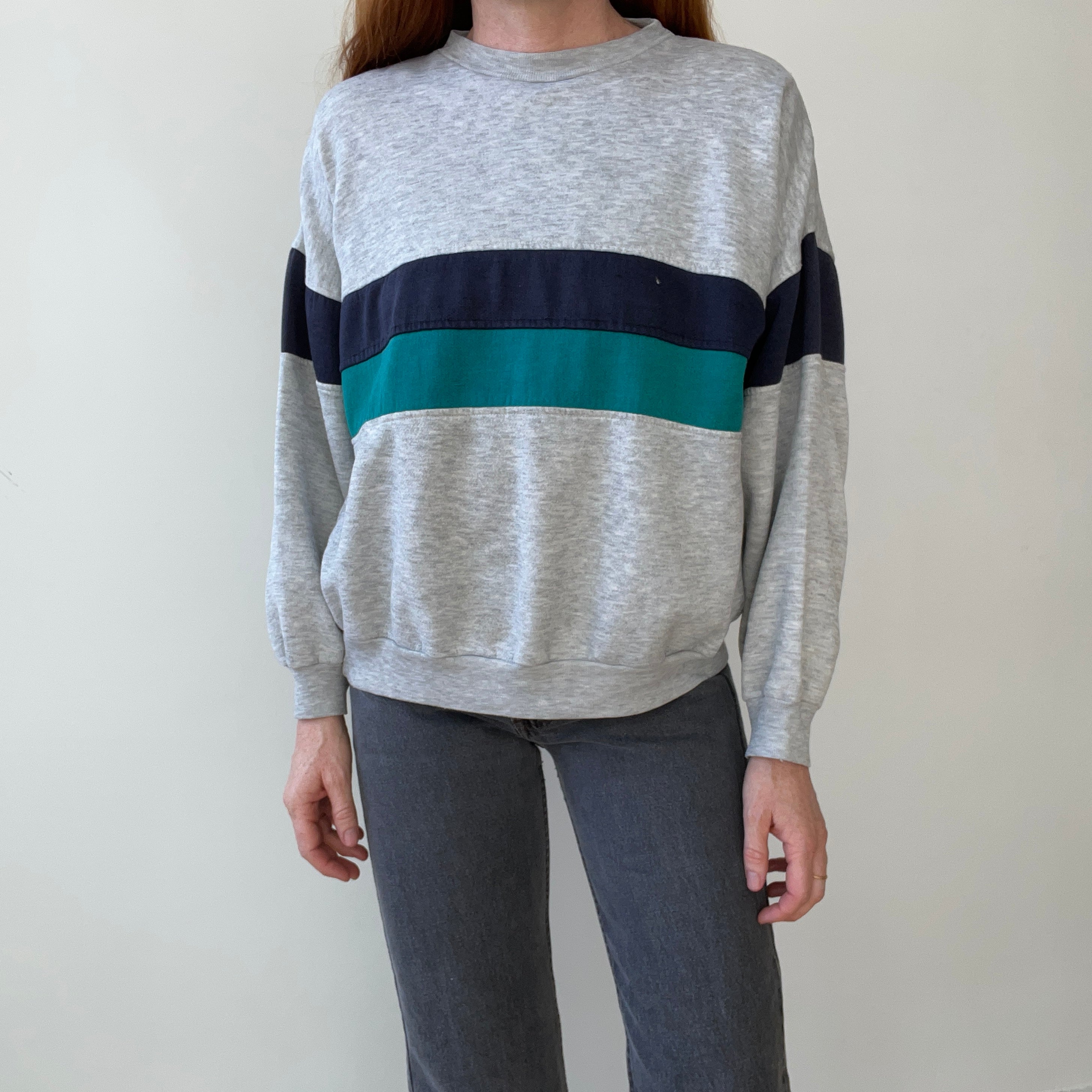 1980s Heather Grey Double Stripe Sweatshirt