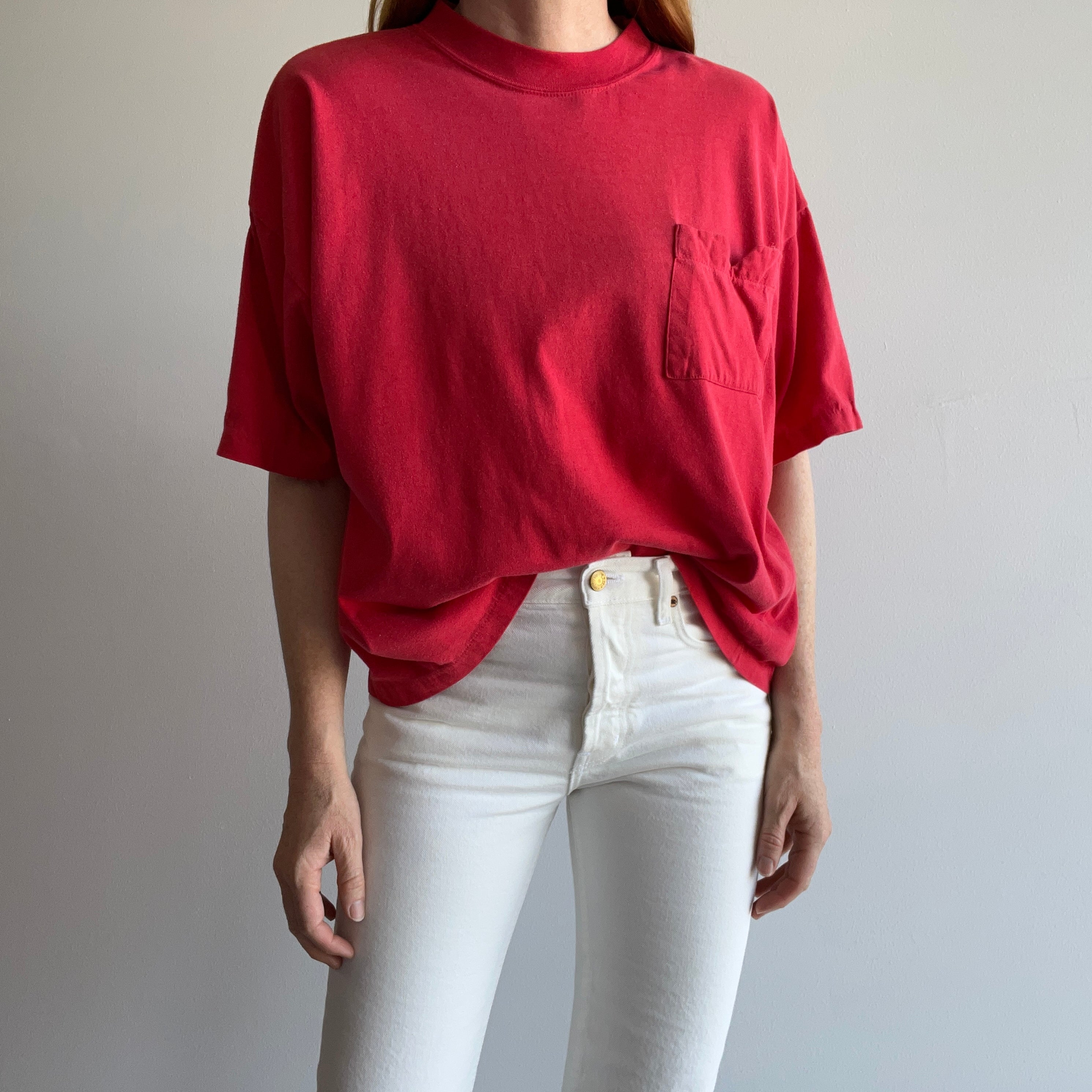 1980s Slouchy Boxy Red Pocket T-Shirt