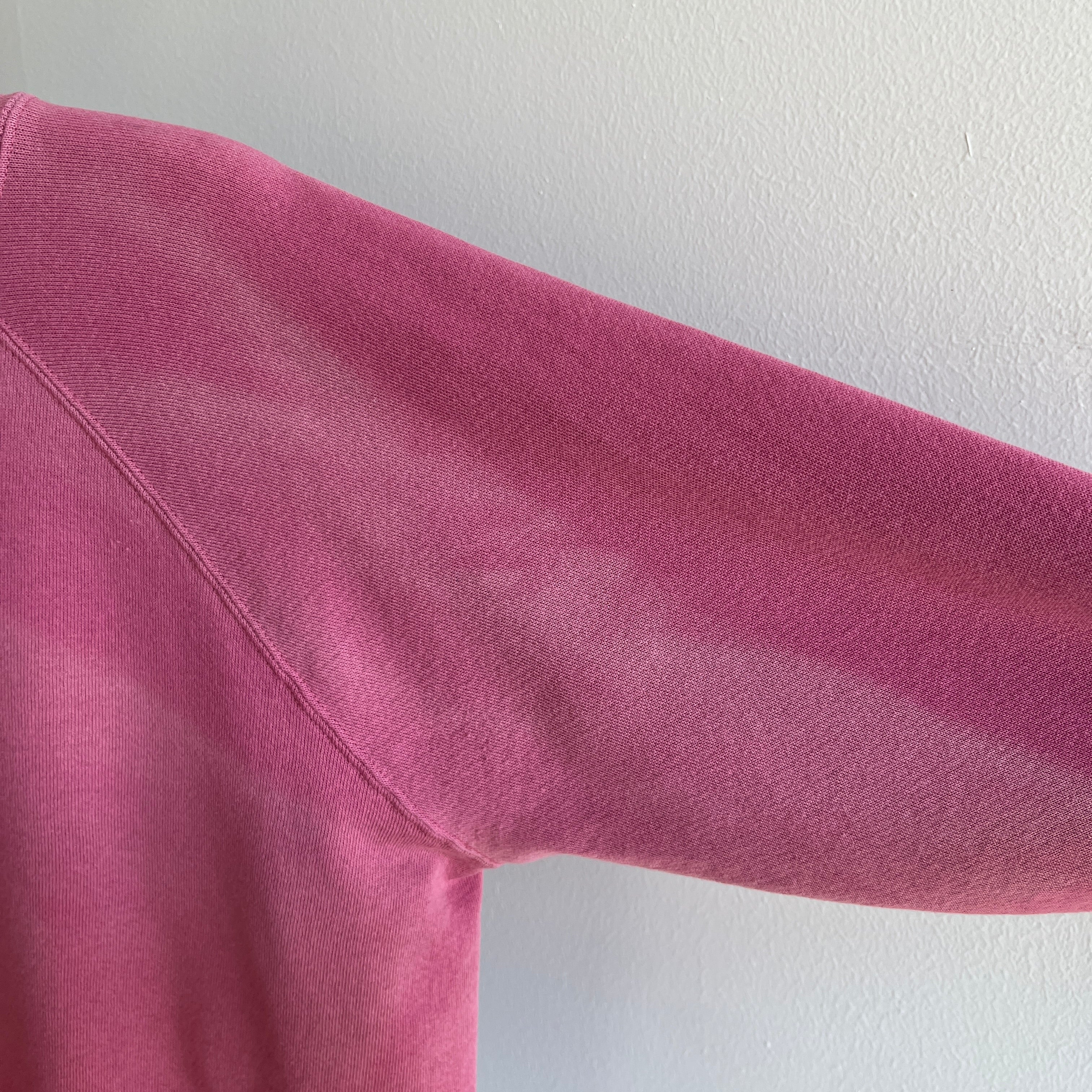 1980s Sun Faded Dusty Rose Blank Raglan Sweatshirt by Hanes Her Way HHW