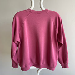 1980s Sun Faded Dusty Rose Blank Raglan Sweatshirt by Hanes Her Way HHW