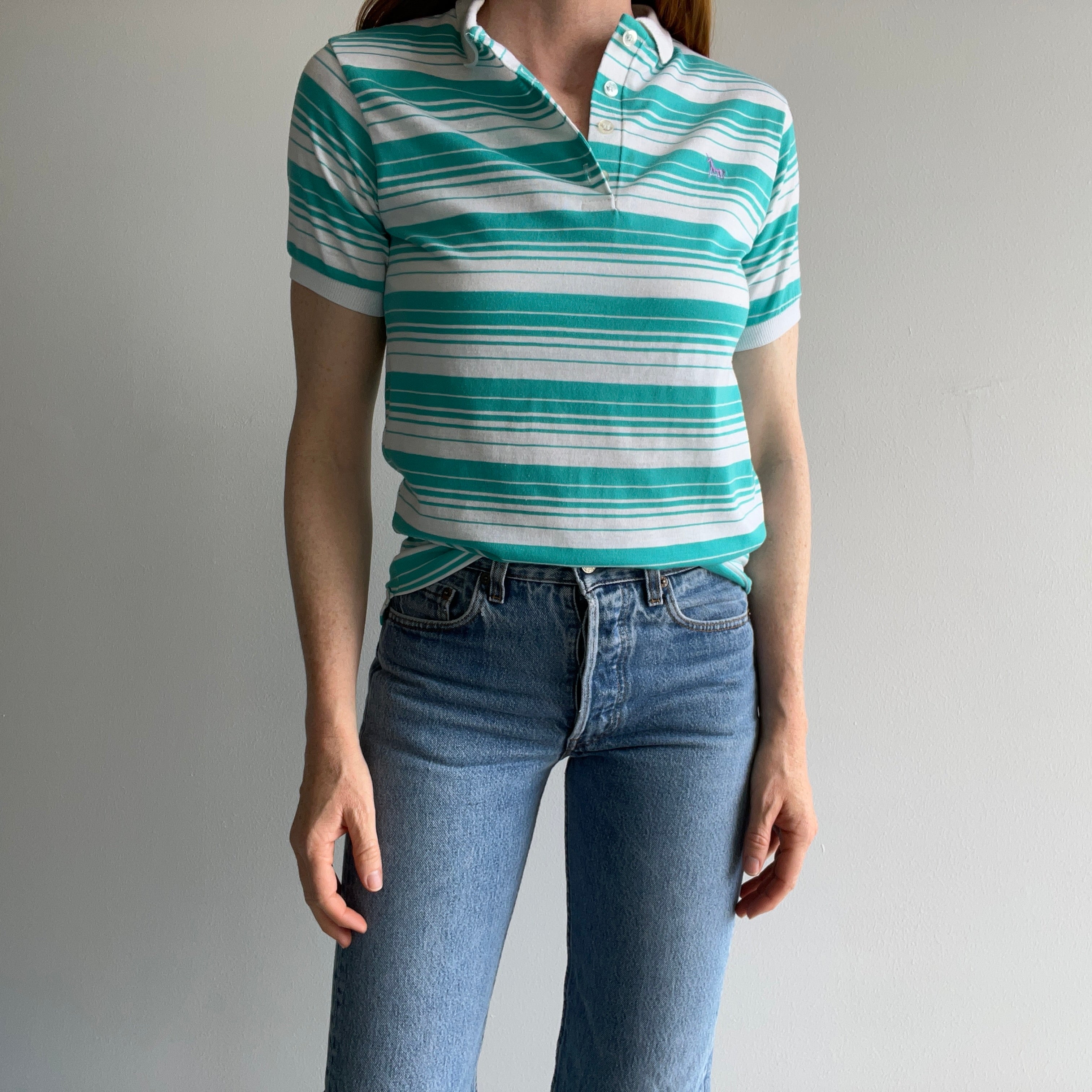 1980s Cute Striped Polo with a Unicorn on It :)