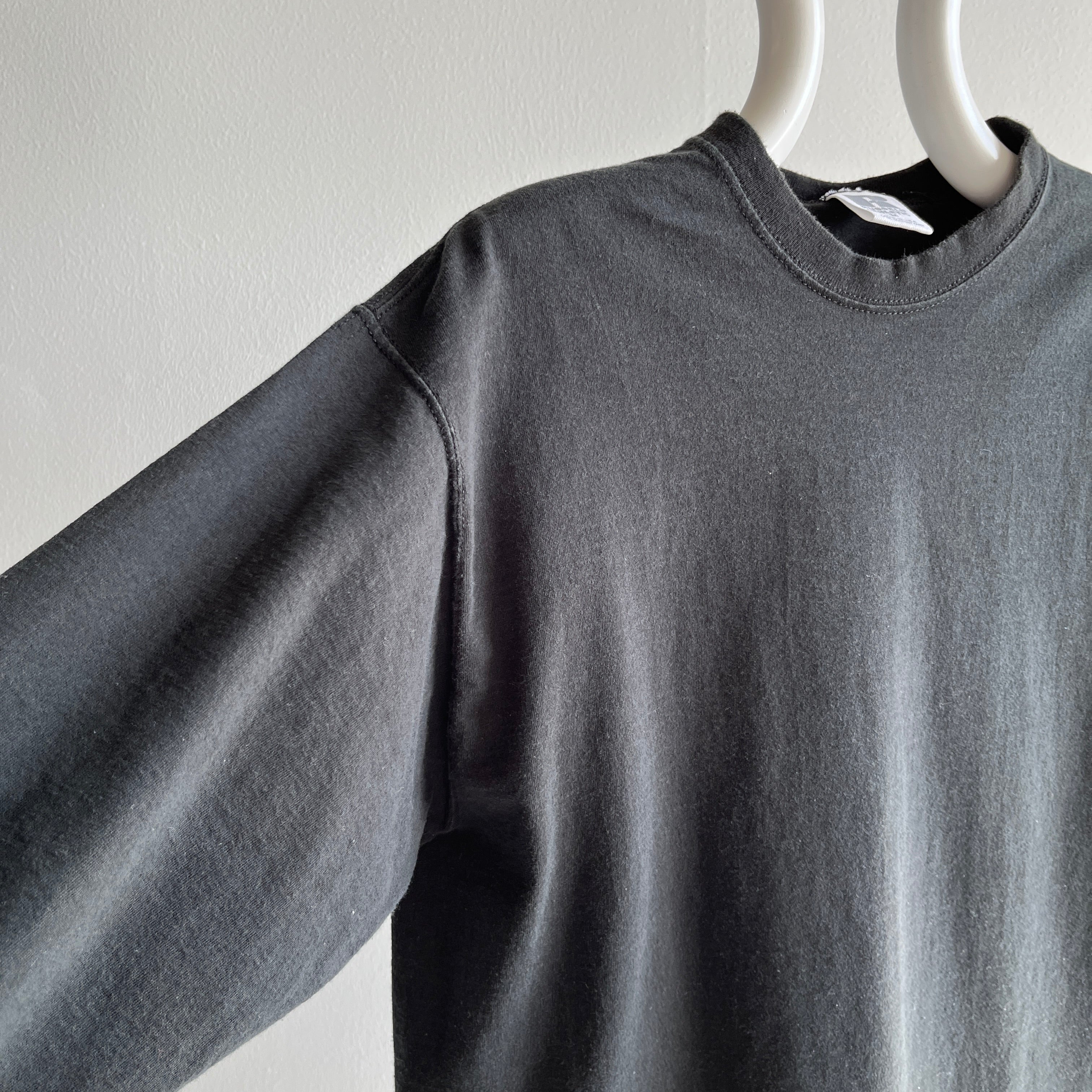 1990s USA Made Blank Black Long Sleeve Cotton T-Shirt by Russell