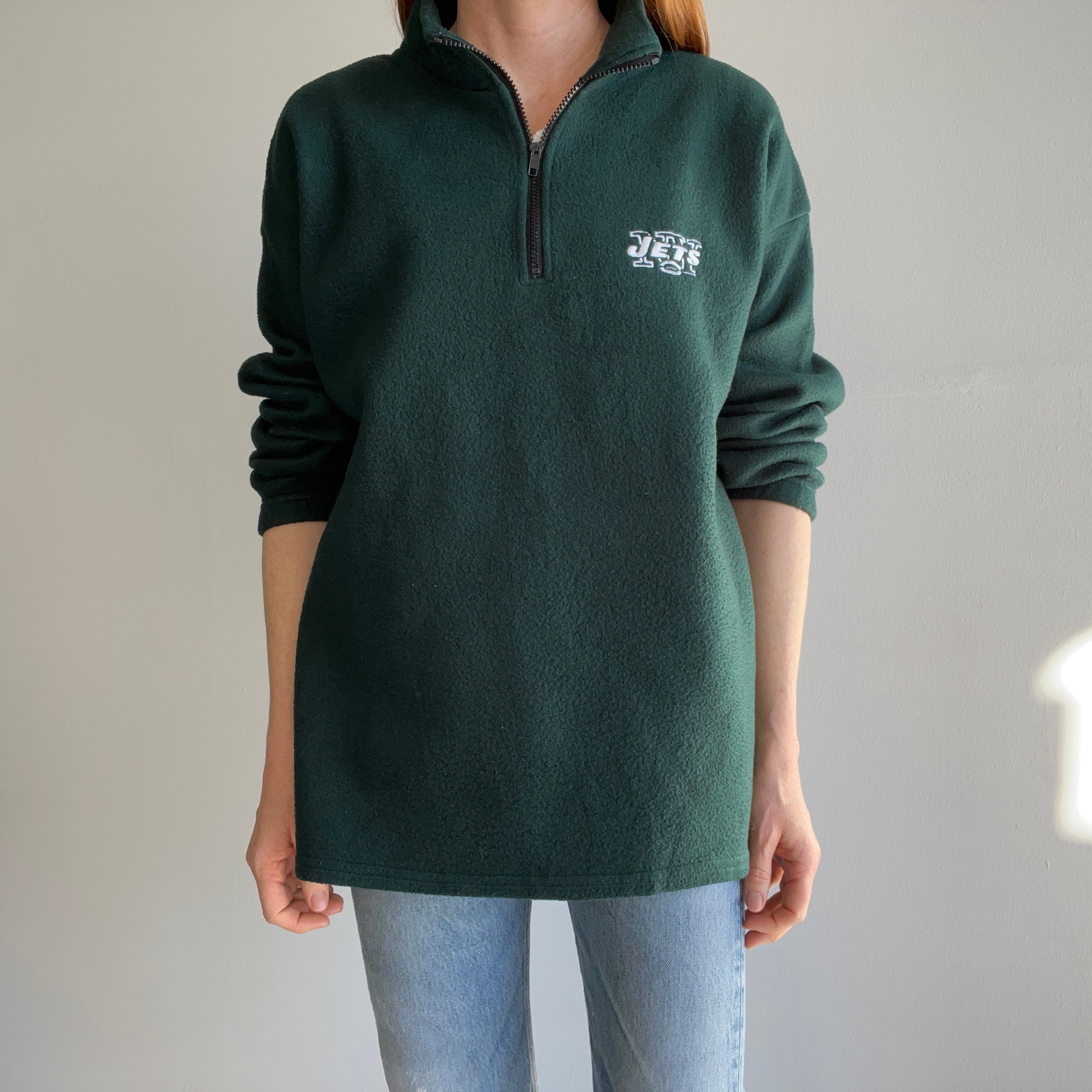 1980s ADIDAS x New York Jets Sherpa Fleece 1/4 Zip - Like, WOW