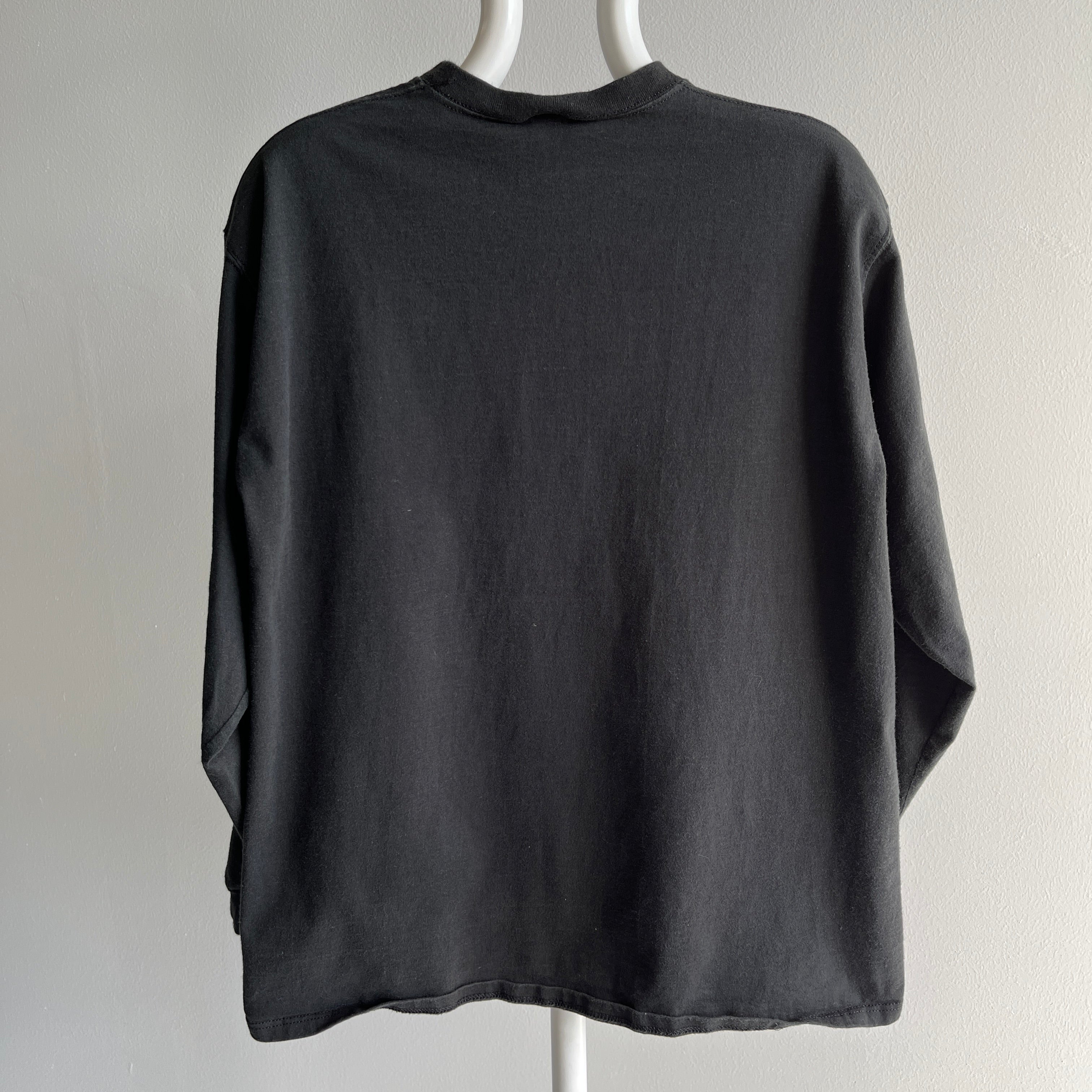1990s USA Made Blank Black Long Sleeve Cotton T-Shirt by Russell
