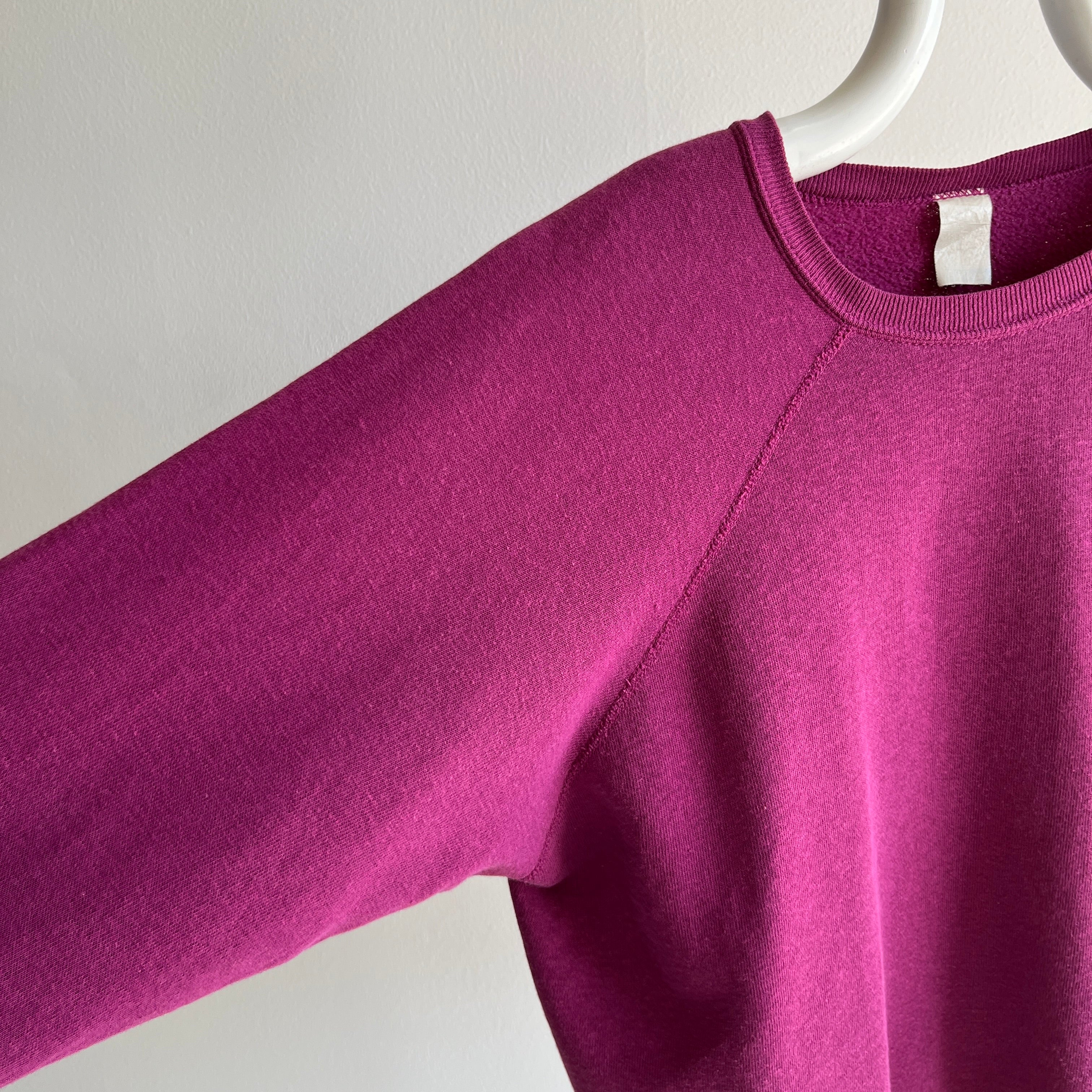 1980s Slouchy Purple/Magenta Raglan with a Wider Collar