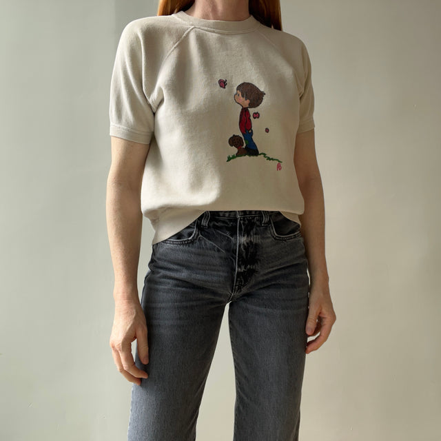 1970s DIY Boy and A Butterfly by AB Warm Up Sweatshirt