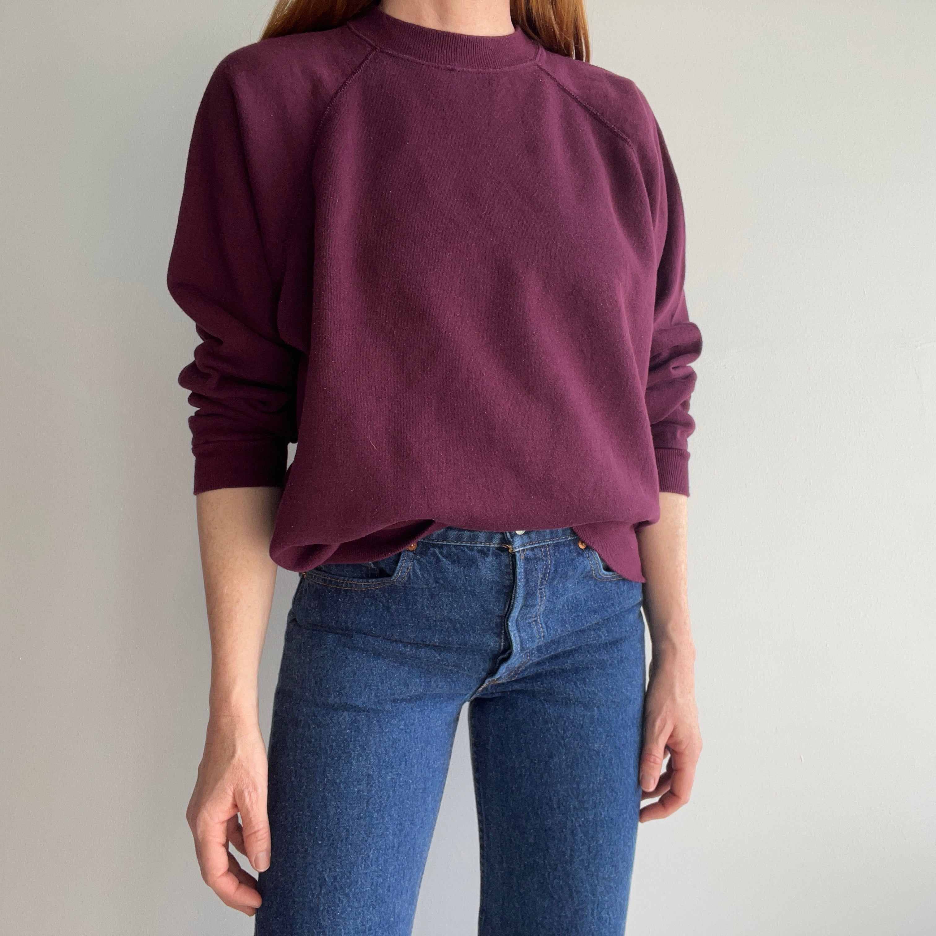 1980s Burgundy/Wine Blank Raglan Sweatshirt by Tultex