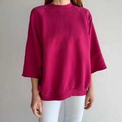 1980s DIY Cut Sleeve Pink Peppercorn Larger 1/2 Sleeve Sweatshirt - Fun!
