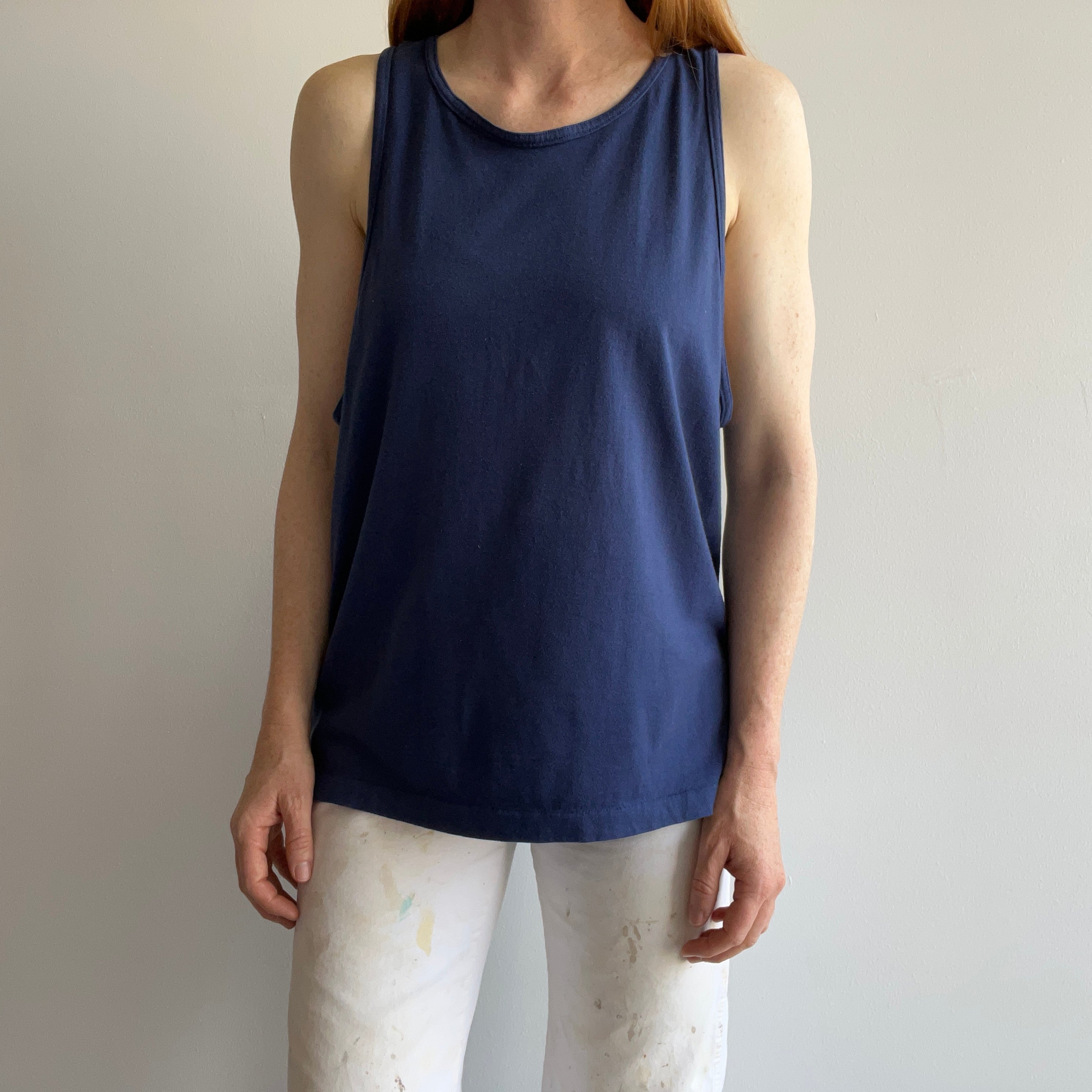 1980s Slouchy Blank Navy Islanders Tank Top