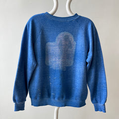 1970s Faded Graphic Sweatshirt - Chimpanzee/Monkey with a Broom? Pop Culture