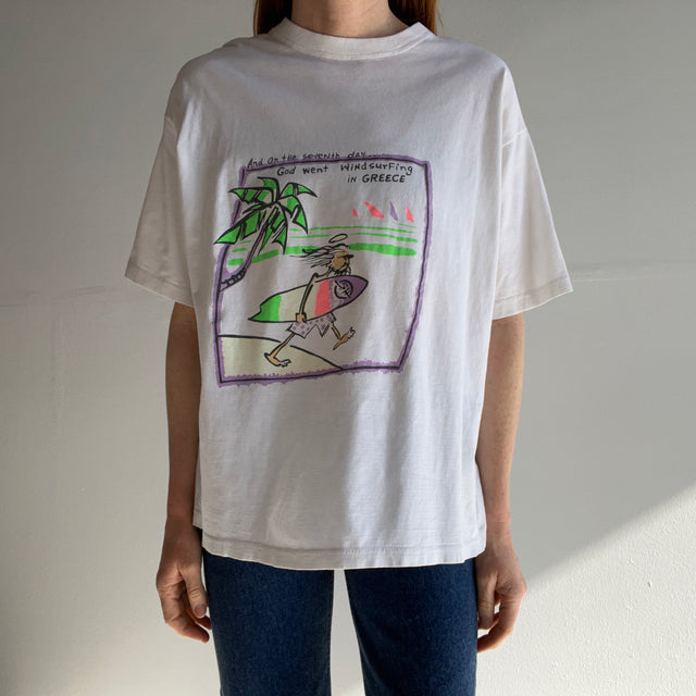 1990s And On The Seventh Day God Went Windsurfing in Greece T-Shirt