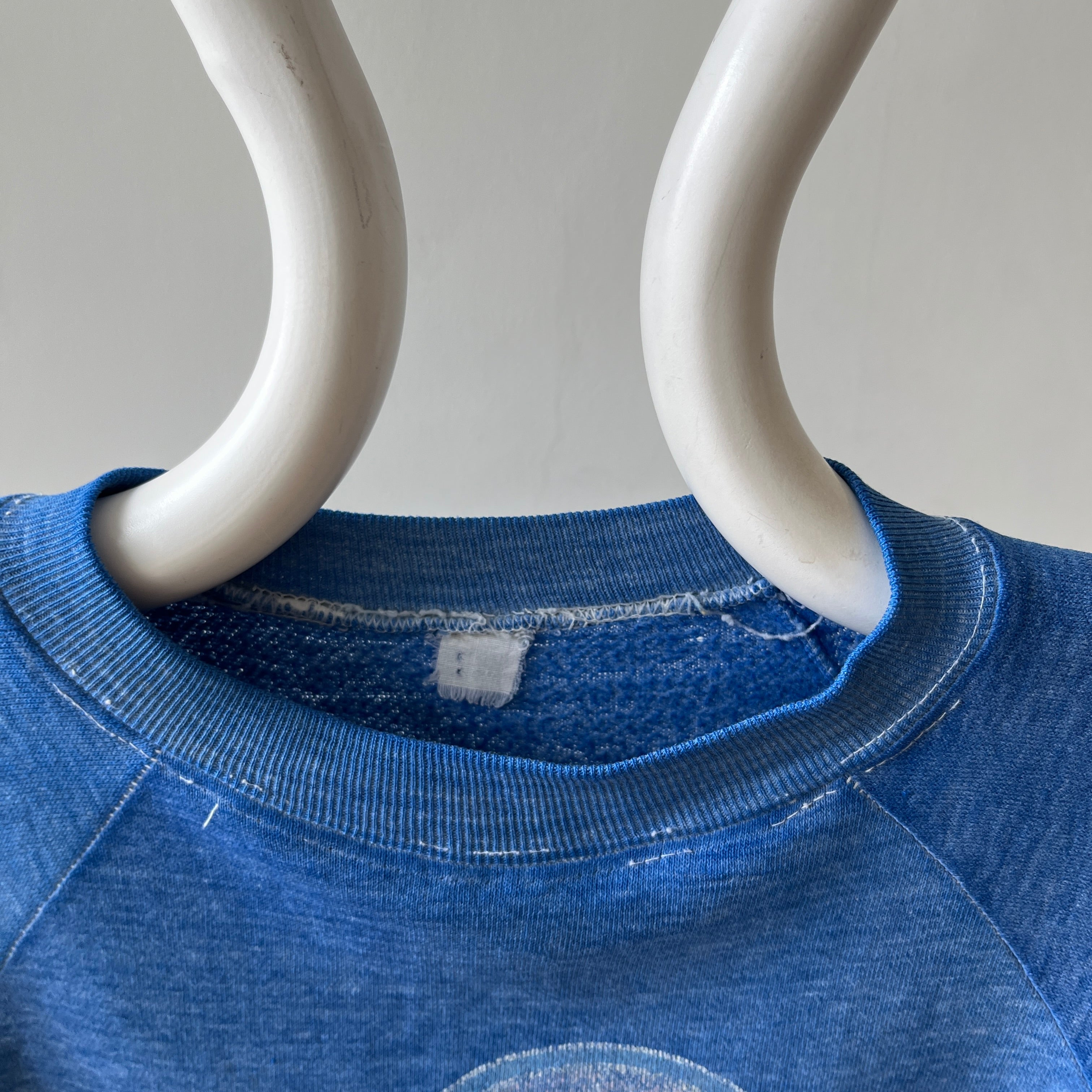 1970s Faded Graphic Sweatshirt - Chimpanzee/Monkey with a Broom? Pop Culture