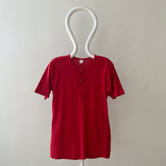 1970s Faded Red Short Sleeve Henley T Shirt