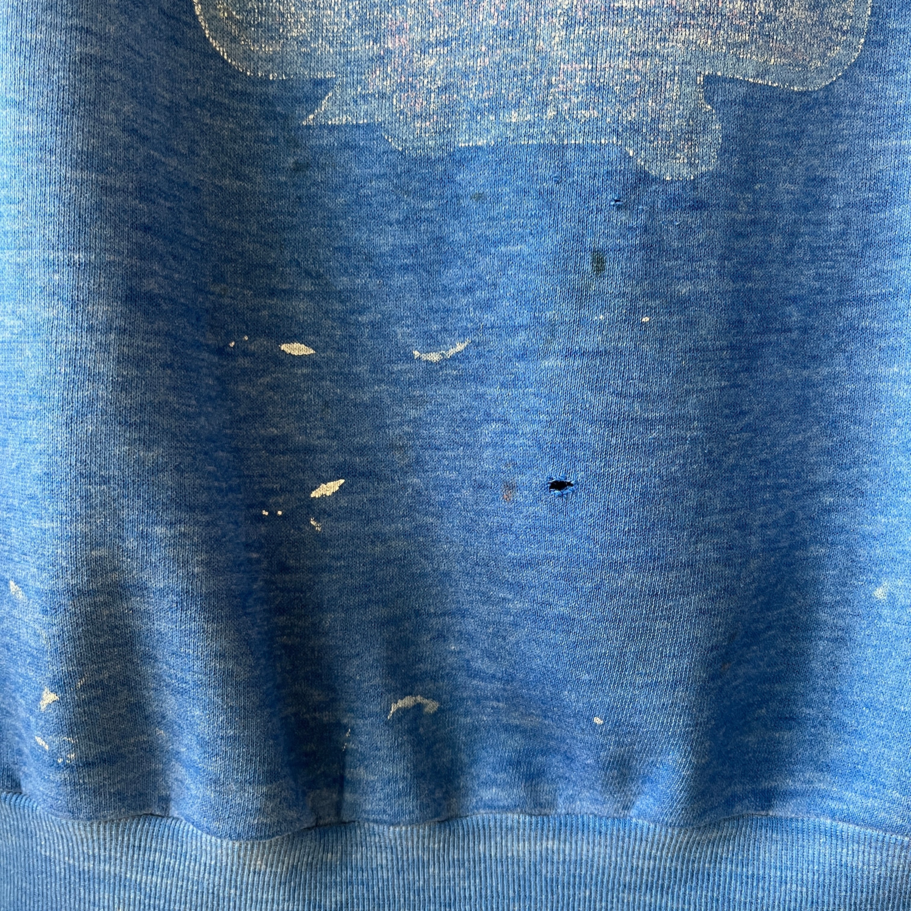 1970s Faded Graphic Sweatshirt - Chimpanzee/Monkey with a Broom? Pop Culture