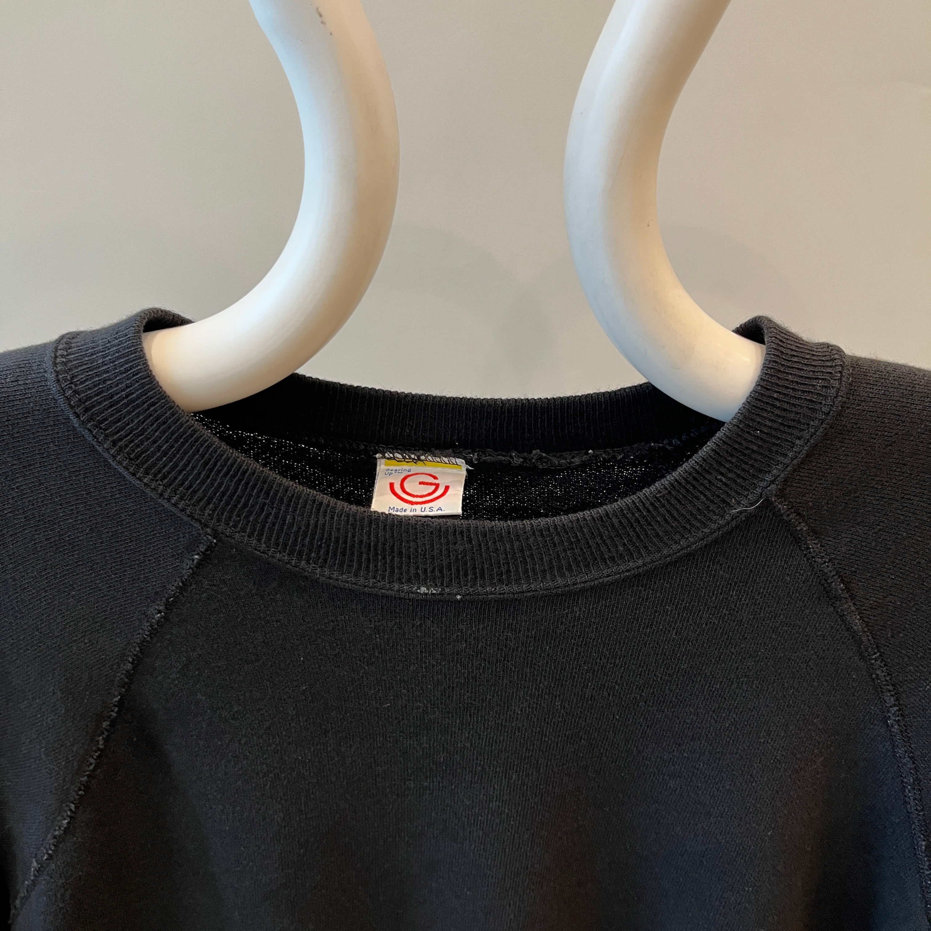 1980s Blank Black Short Sleeve Raglan Sweatshirt