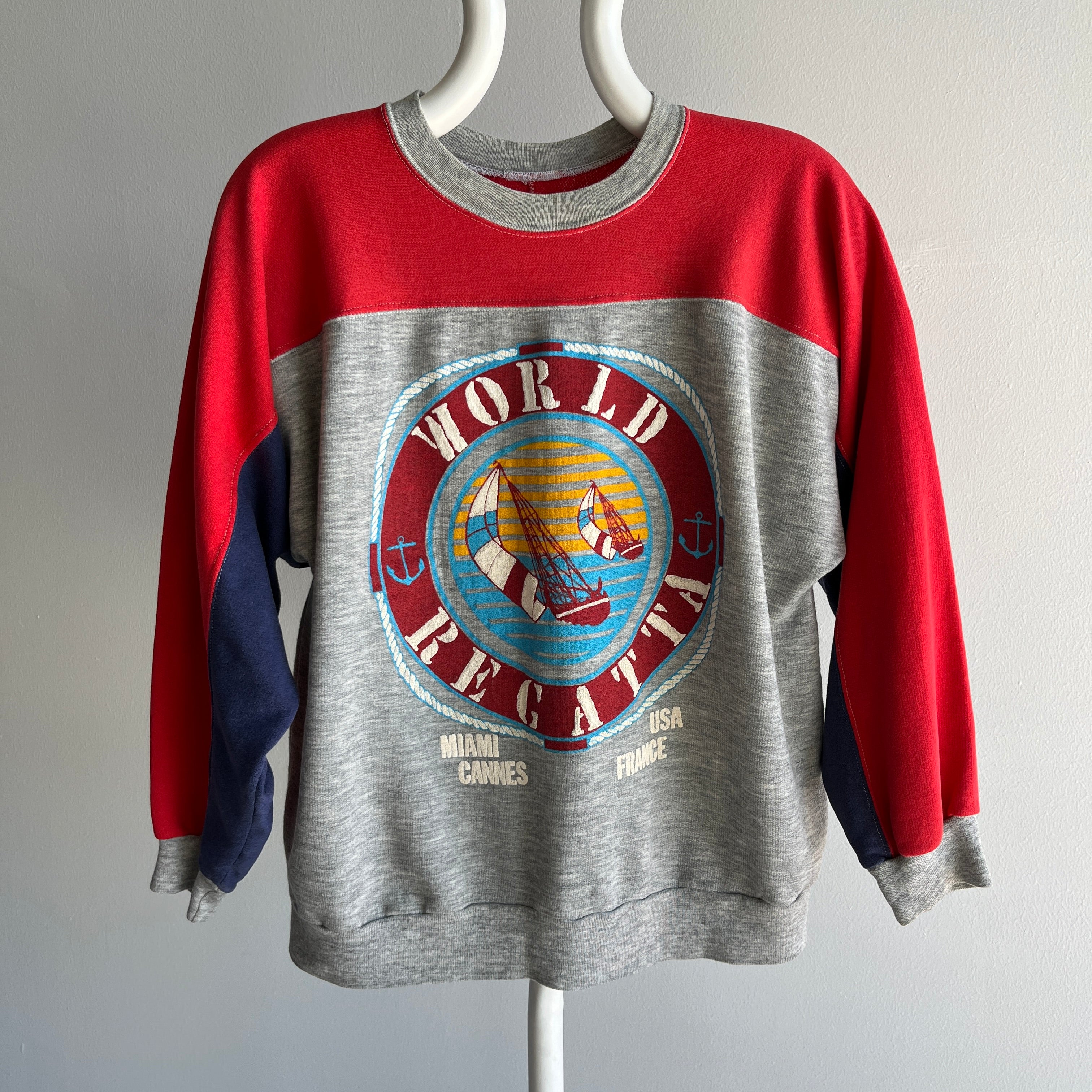 1980s World Regatta Lightweight Thin and Slouchy Color Block Sweatshirt