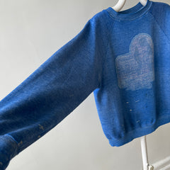 1970s Faded Graphic Sweatshirt - Chimpanzee/Monkey with a Broom? Pop Culture