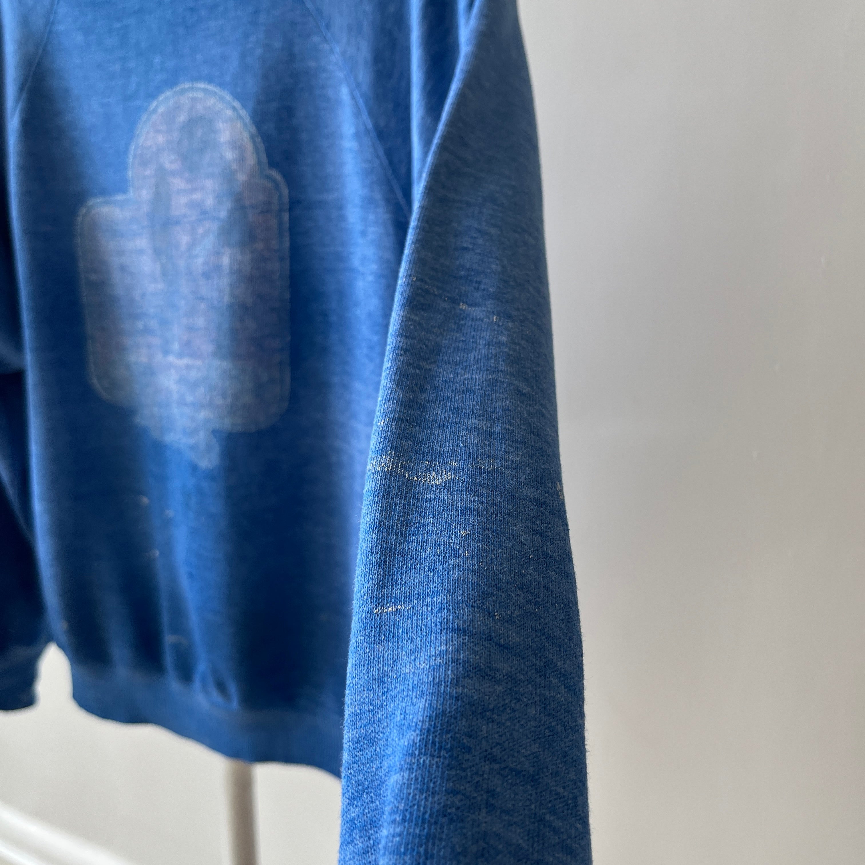 1970s Faded Graphic Sweatshirt - Chimpanzee/Monkey with a Broom? Pop Culture