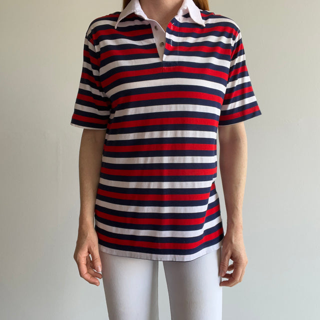 1970/80s Red, White and Blue Striped Polo Shirt