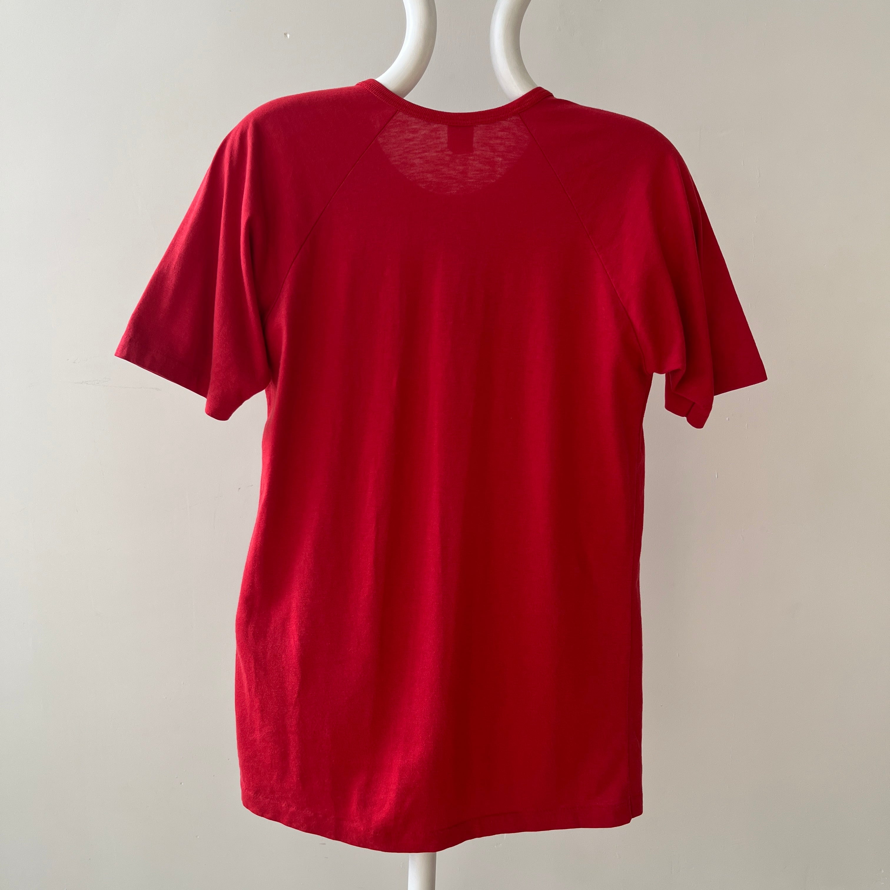 1970s Faded Red Short Sleeve Henley T Shirt