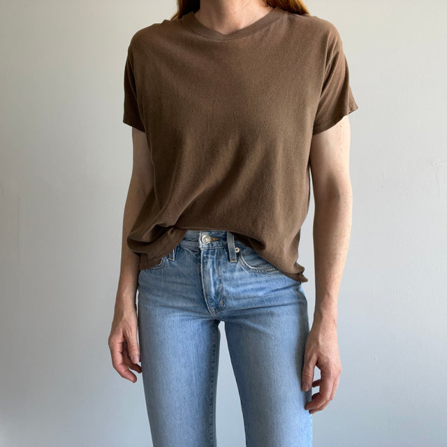 1980s QL SO SOFT T-Shirt with Contrast Dark Green Stitching and Sun Fading