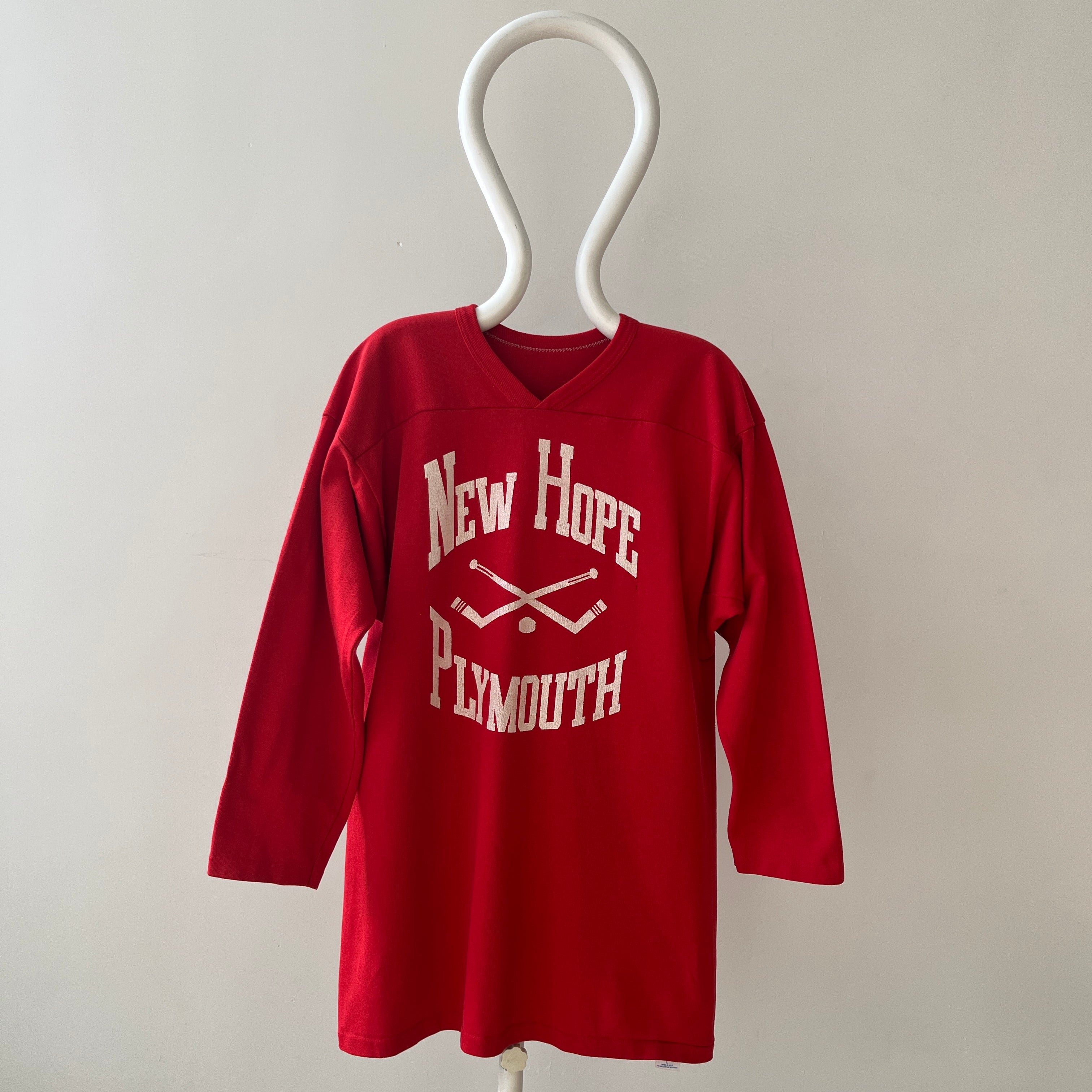 1980s New Hope Plymouth Long Sleeve Hockey T Shirt !!!!!!
