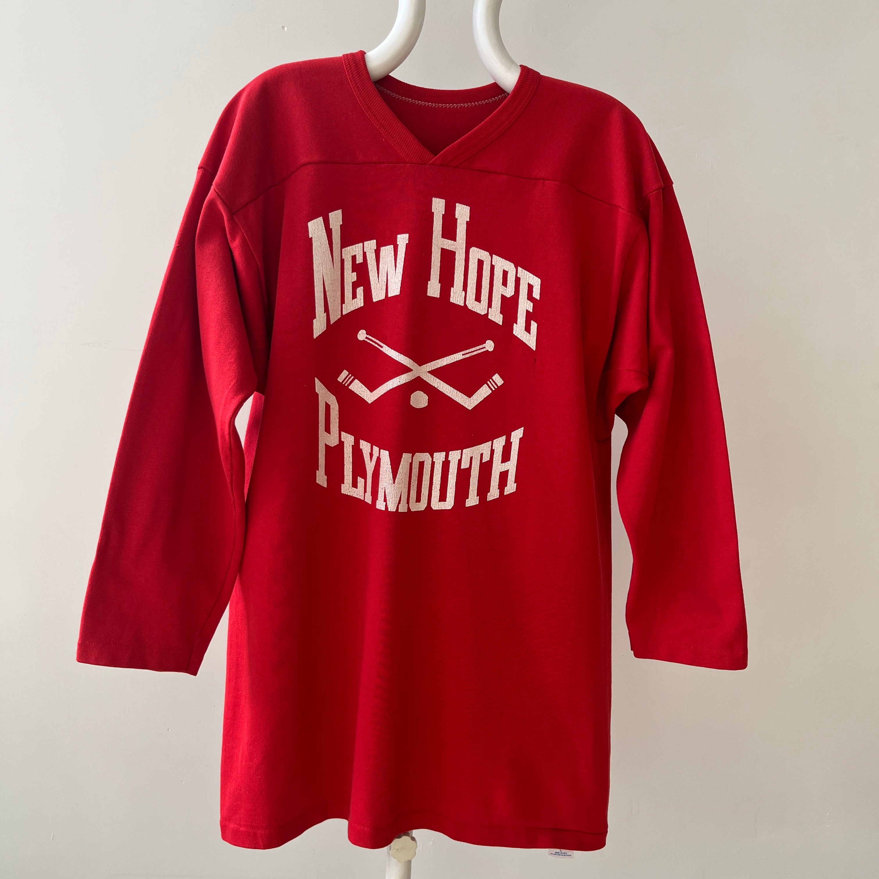 1980s New Hope Plymouth Long Sleeve Hockey T Shirt !!!!!!