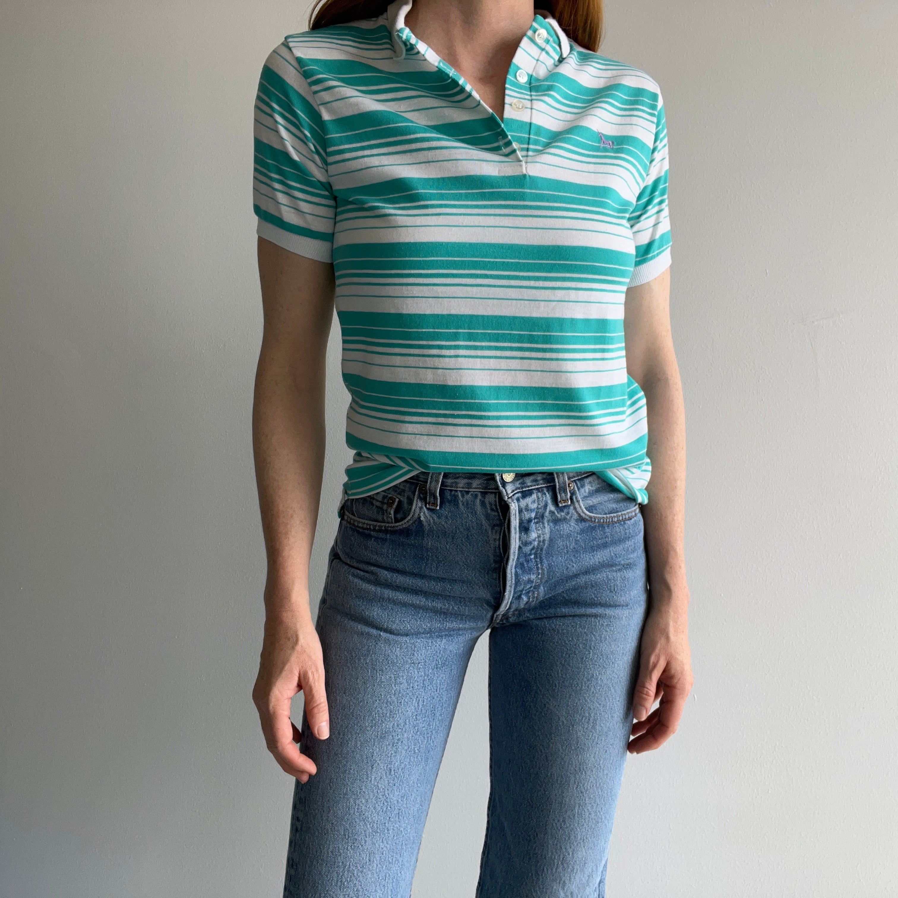 1980s Cute Striped Polo with a Unicorn on It :)