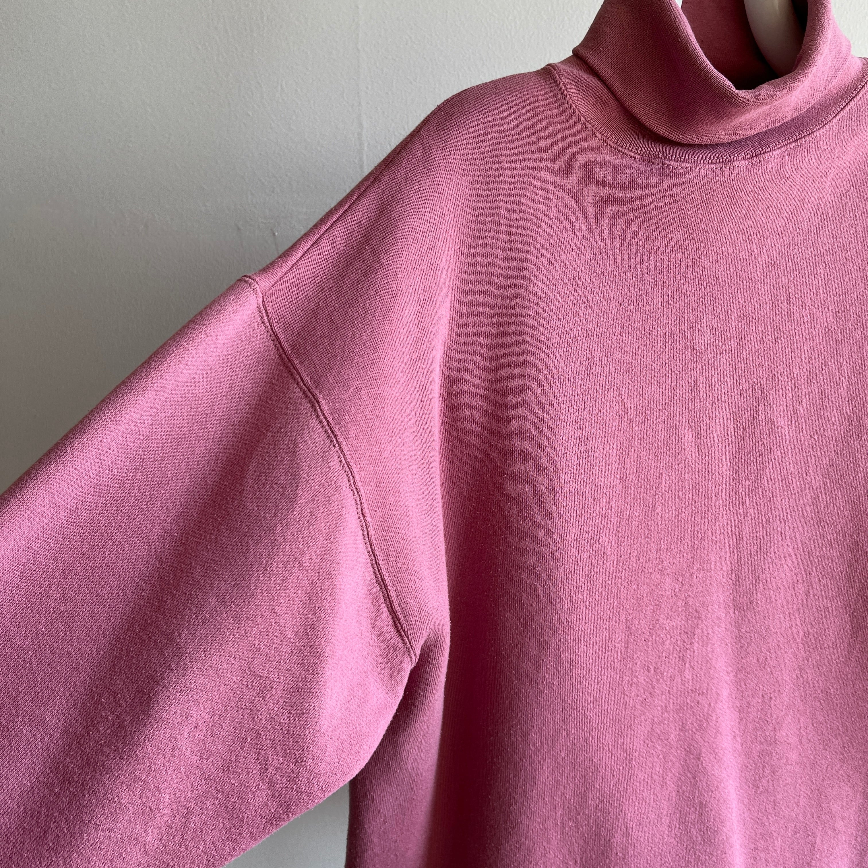 1980s Bridesmaid's Pink Mauve Turtleneck Sweatshirt