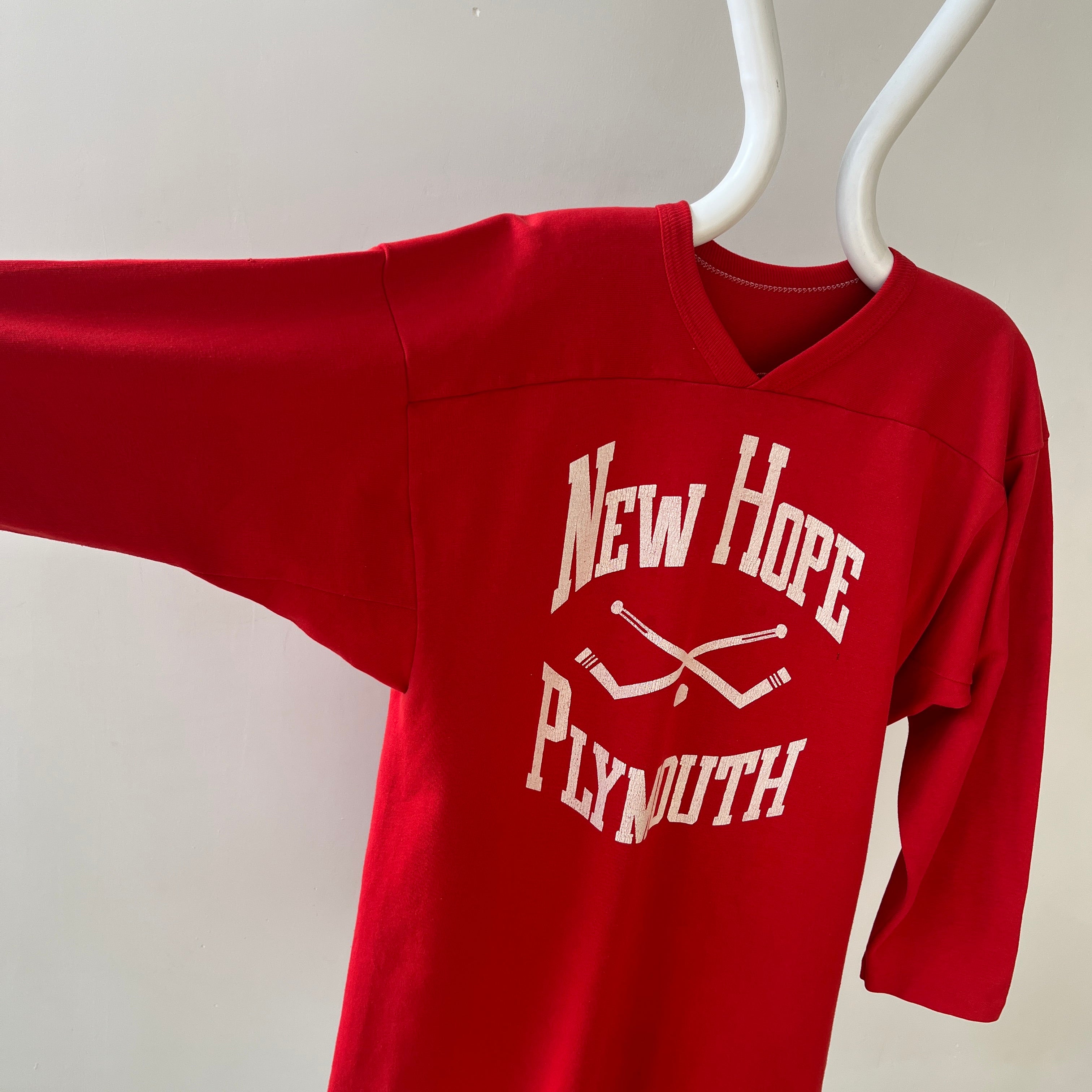 1980s New Hope Plymouth Long Sleeve Hockey T Shirt !!!!!!
