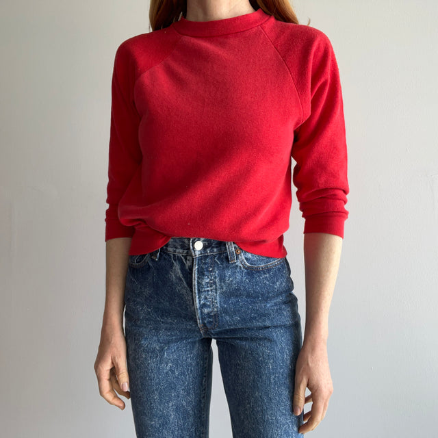 1980s Shorter Long Sleeve Perfectly Red Raglan Sweatshirt